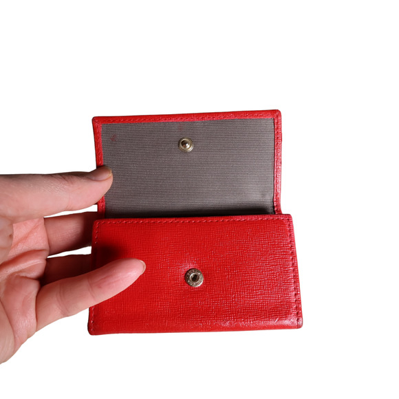 Auth FURLA Key Holder Case Red Leather Tri-fold Snap Button Preppy REFURBISHED - Picture 2 of 7